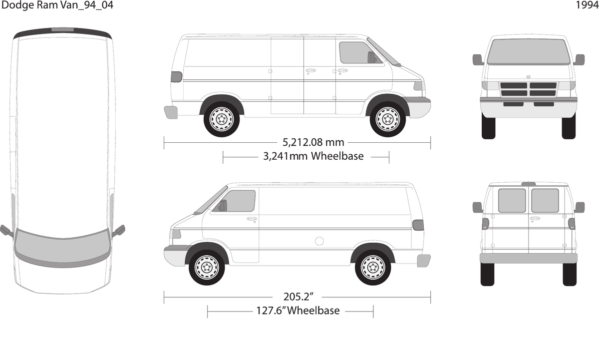 1994 Dodge Ram Van vector wrap template V04, Design-Ready PDF - GravBase