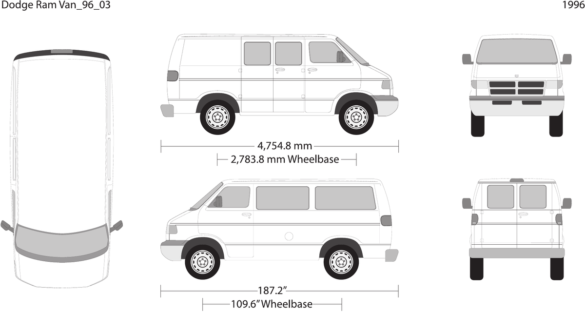 1996 Dodge Ram Van vector wrap template V03, Design-Ready PDF - GravBase