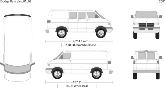 2001 Dodge Ram Van vector wrap template V02, Design-Ready PDF - GravBase