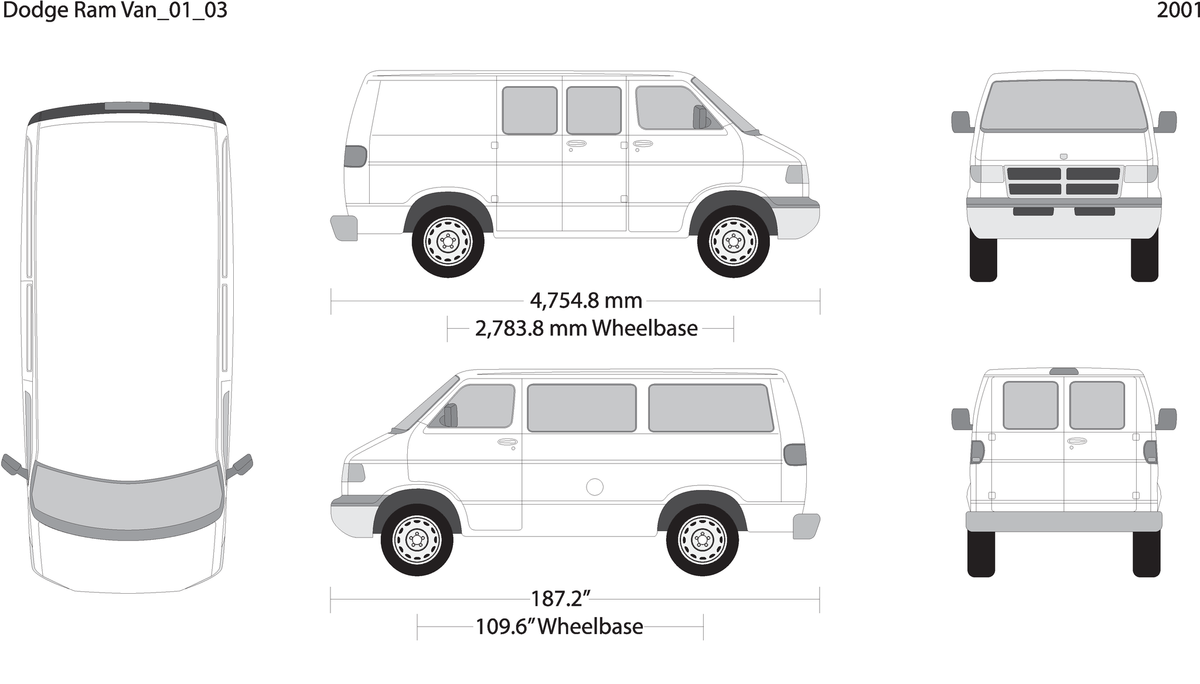 2001 Dodge Ram Van V03 Vehicle Wrap Template
