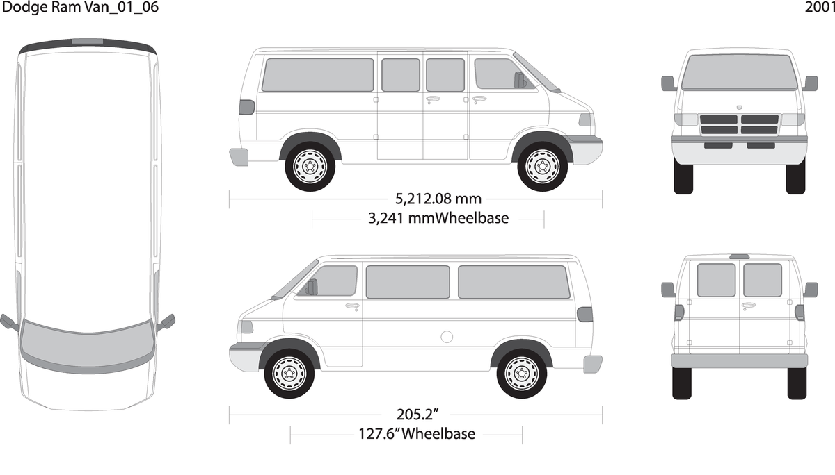 2001 Dodge Ram Van V06 Vehicle Wrap Template
