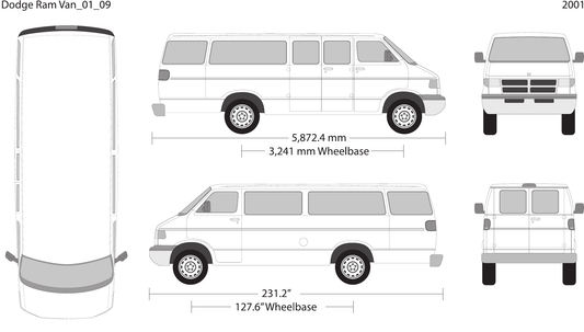 2001 Dodge Ram Van vector wrap template V09, Design-Ready PDF - GravBase
