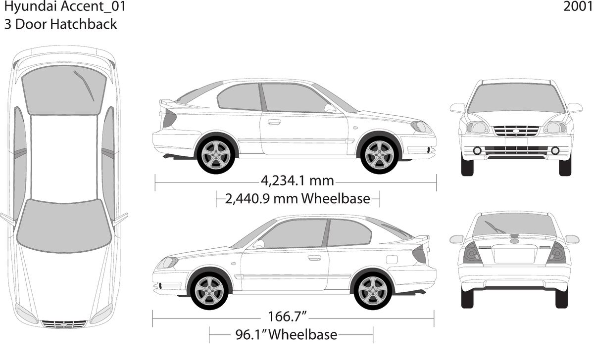 2001 Hyundai Accent Hatchback Vector Wrap Template - GravBase
