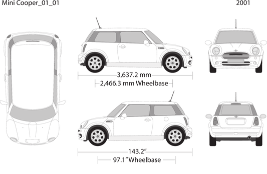 2001 Mini Cooper Mini Hardtop Vector Wrap Template - GravBase