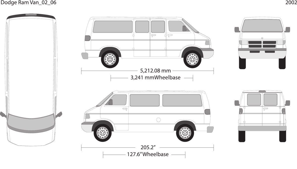 2002 Dodge Ram Van vector wrap template V06, Design-Ready PDF - GravBase