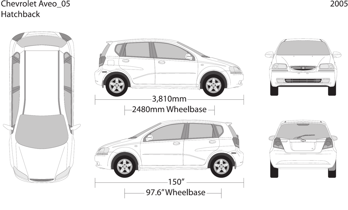 2005 Chevy Aveo Hatchback Vector Wrap Template - GravBase