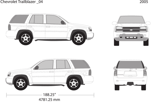 2005 Chevy Trailblazer vector wrap template V04, Design-Ready PDF - GravBase