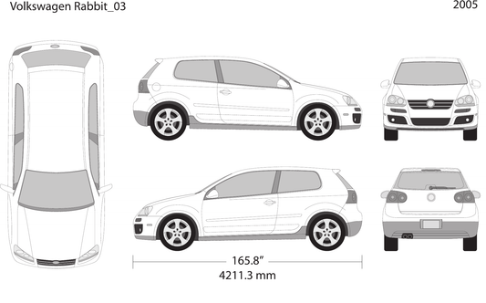 2005 Volkswagen Rabbit vector wrap template V03, Design-Ready PDF - GravBase