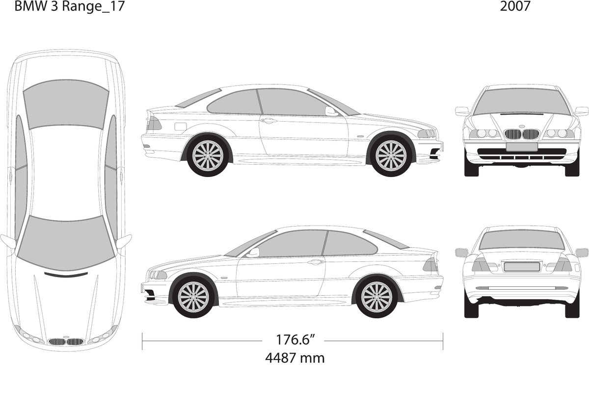 2007 BMW 3 vector wrap template V17, Design-Ready PDF - GravBase