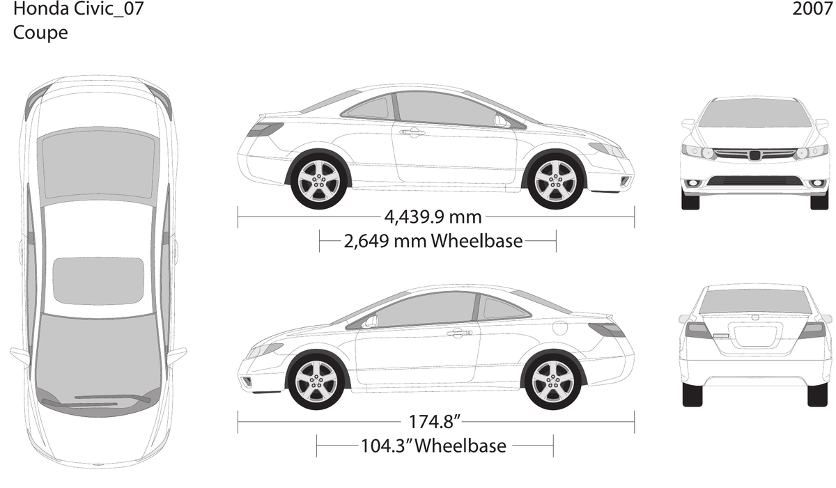 2007 Honda Civic Coupe vector wrap template, Design-Ready PDF - GravBase