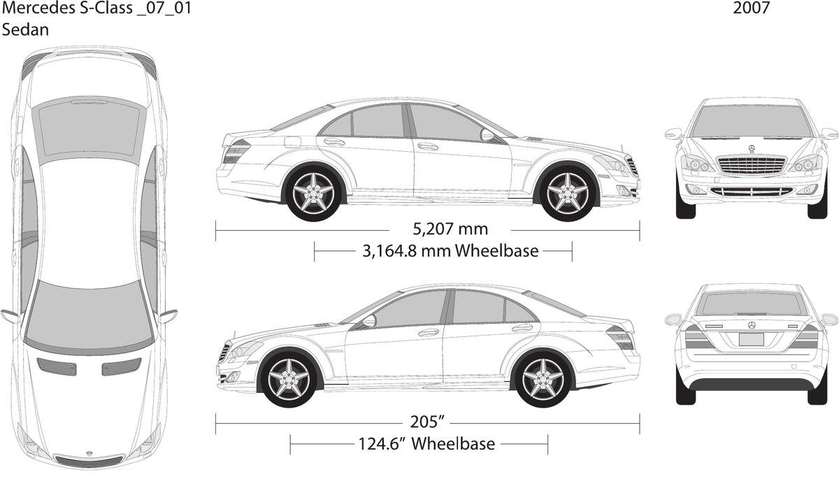 2007 Mercedes S-Class vector wrap template, Design-Ready PDF - GravBase