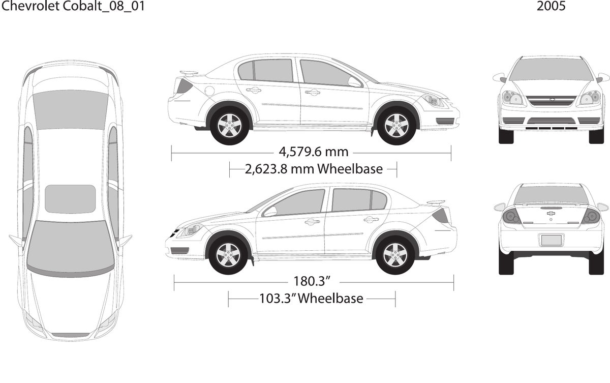 2008 Chevy Cobalt vector wrap template V01, Design-Ready PDF - GravBase