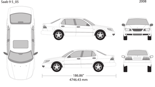 2008 Saab 9 5 vector wrap template, Design-Ready PDF - GravBase