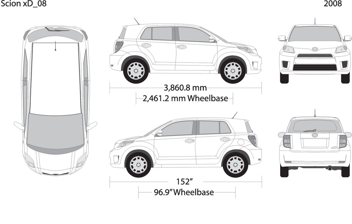 2008 Scion Xd V08 Vehicle Wrap Template