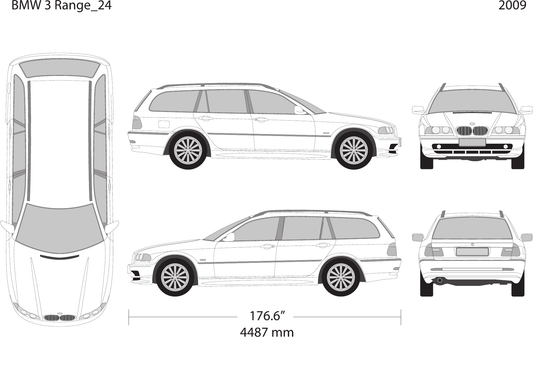 2009 BMW 3 vector wrap template V24, Design-Ready PDF - GravBase