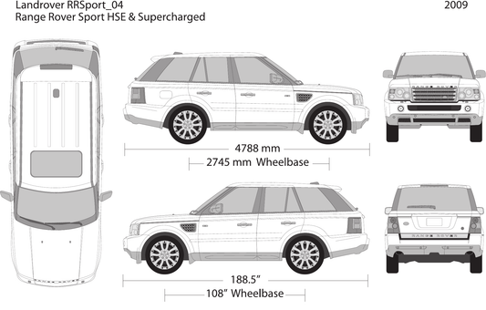 2009 Land Rover Range Rover Sport vector wrap template, Design-Ready PDF - GravBase