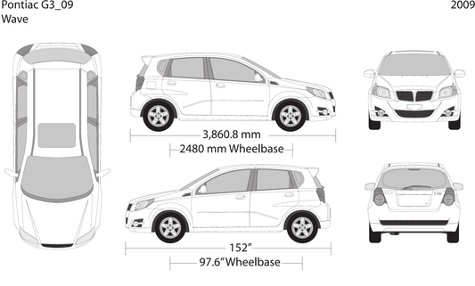 2009 Pontiac G3 Wave vector wrap template, Design-Ready PDF - GravBase