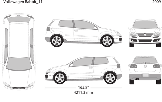 2009 Volkswagen Rabbit vector wrap template V11, Design-Ready PDF - GravBase