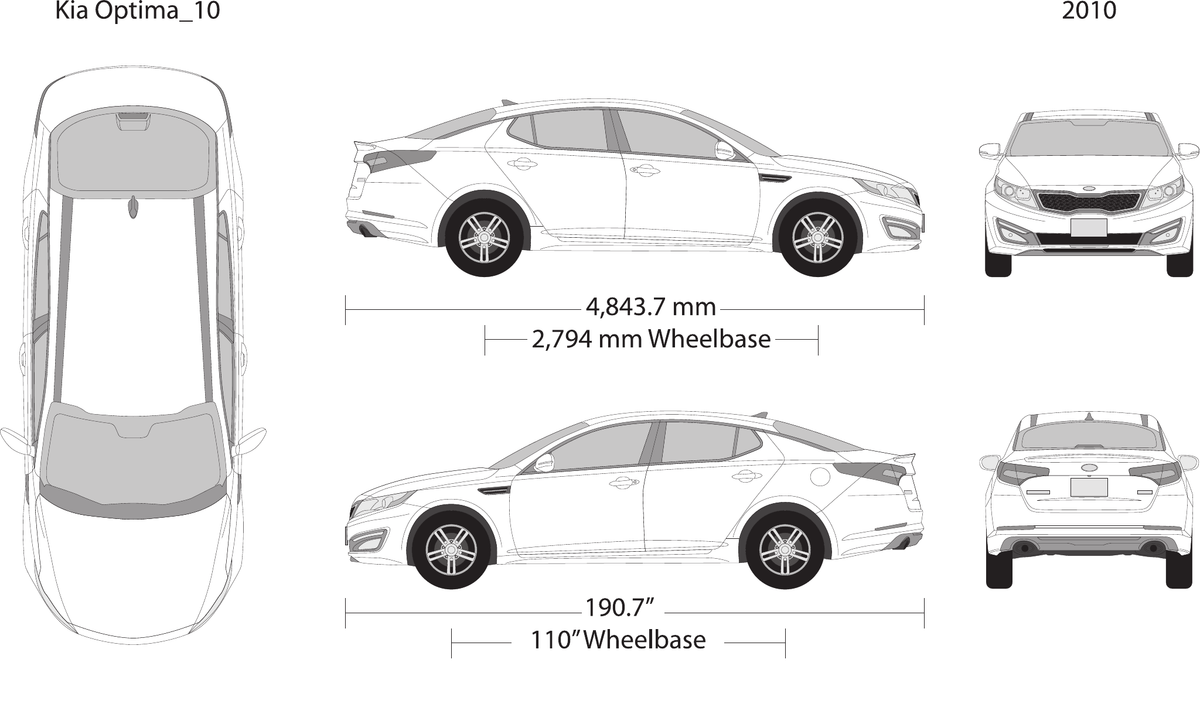 2010 Kia Optima vector wrap template, Design-Ready PDF - GravBase