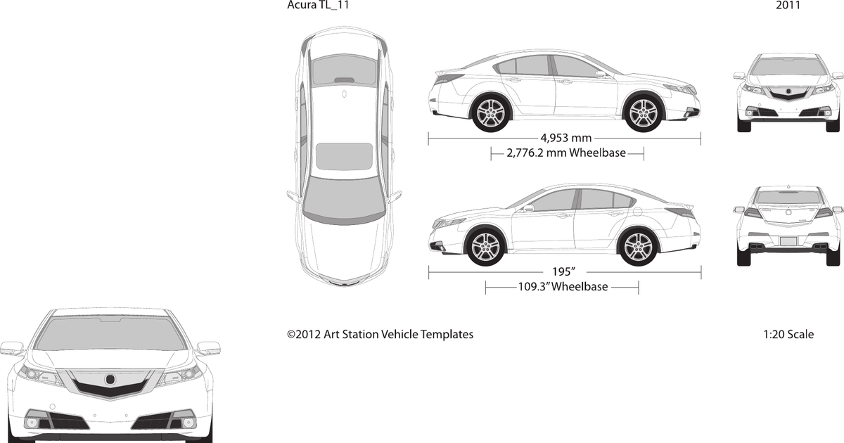 2011 Acura TL vector wrap template, Design-Ready PDF - GravBase