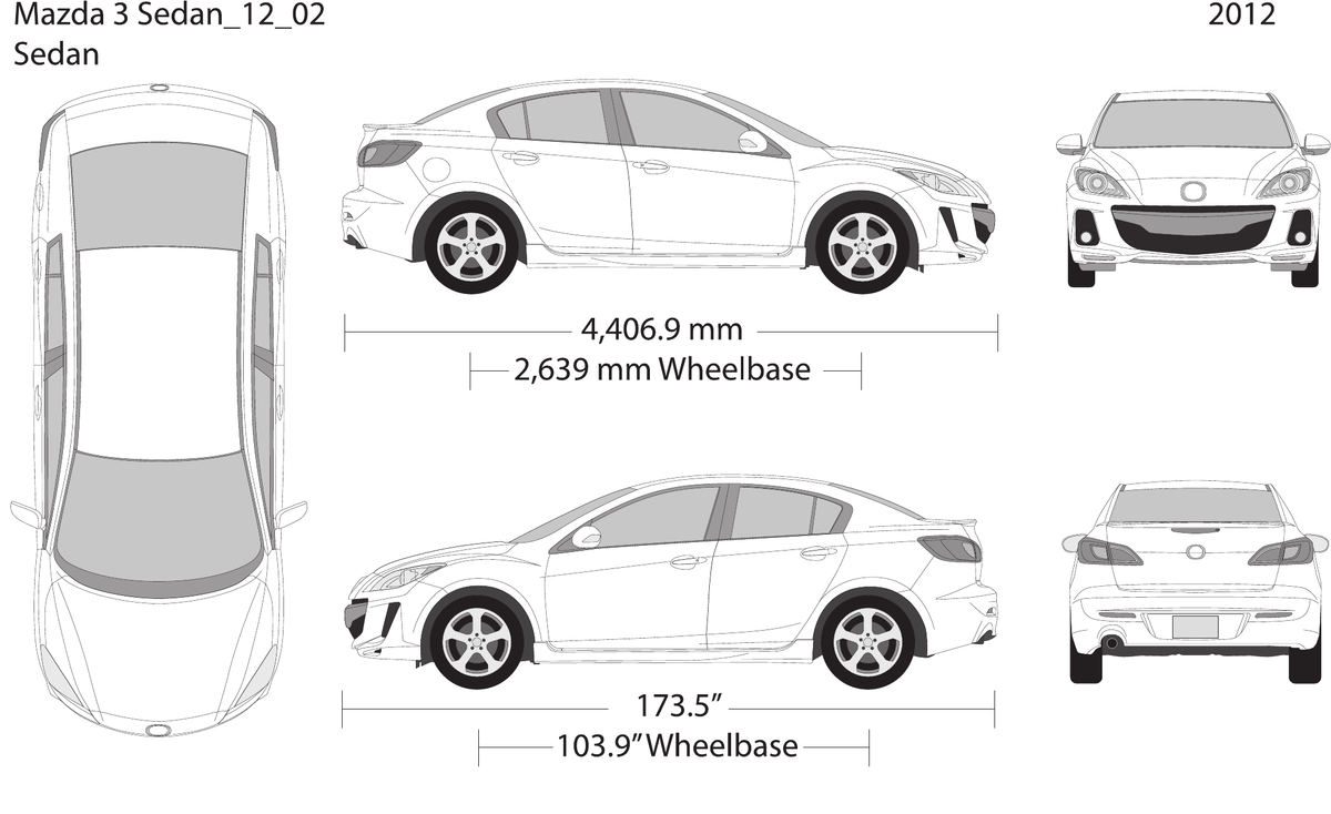 2012 Mazda 3 Sedan vector wrap template, Design-Ready PDF - GravBase