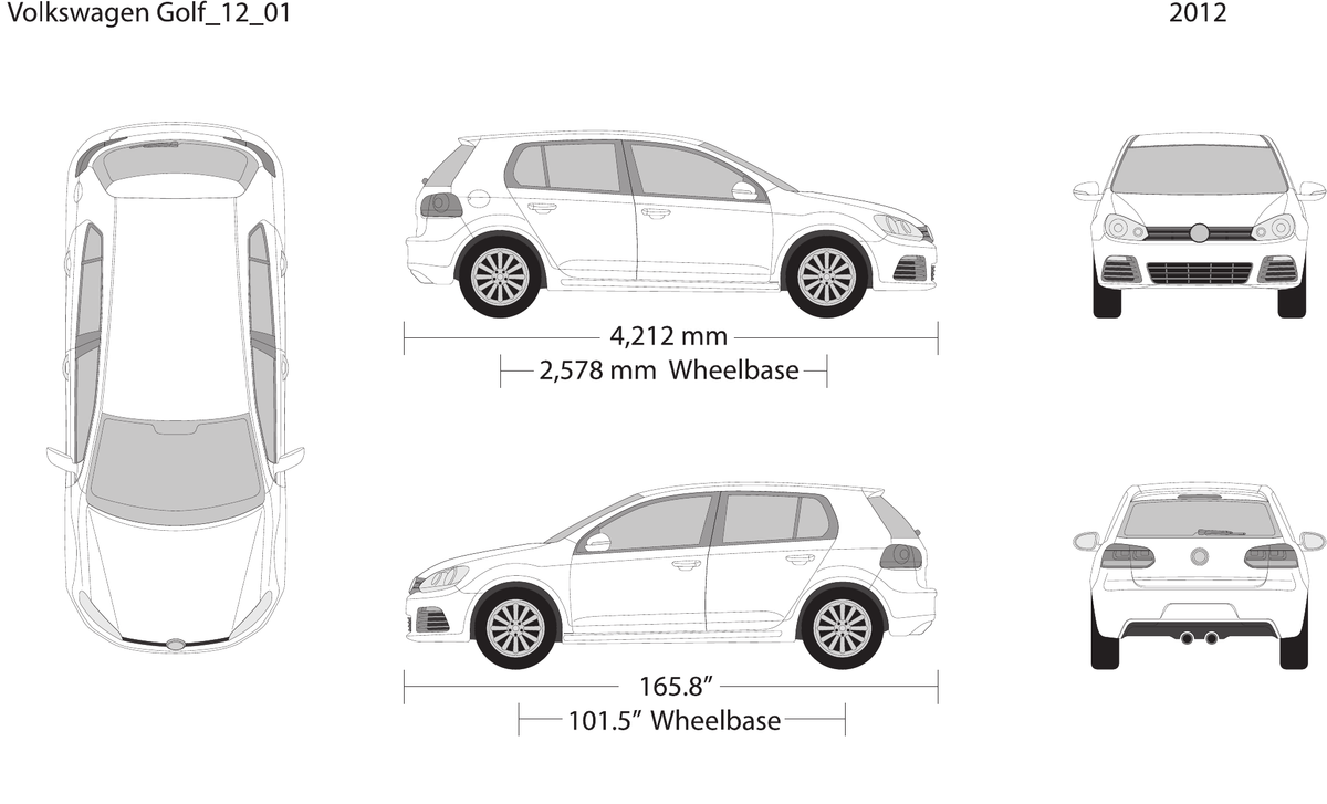 2012 Volkswagen Golf vector wrap template V01, Design-Ready PDF - GravBase