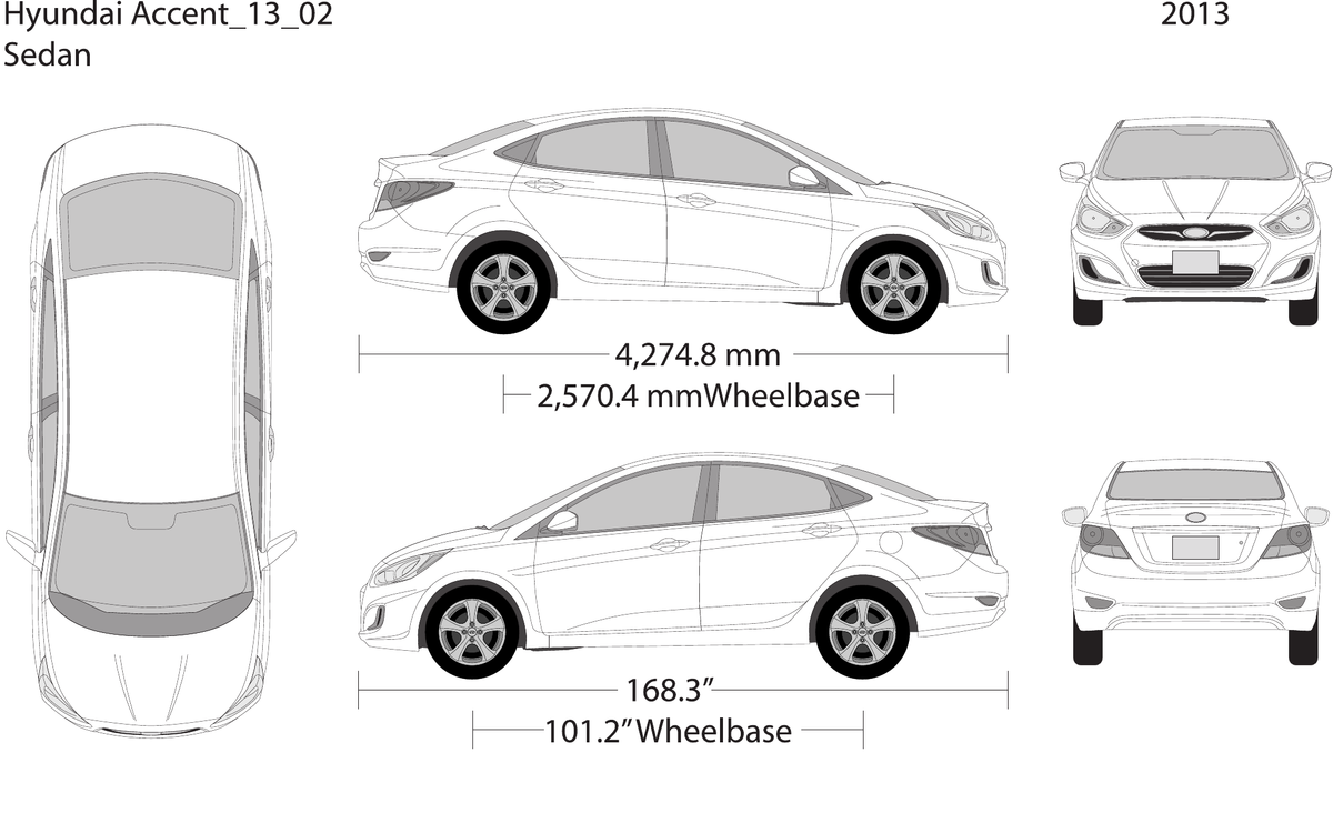 2013 Hyundai Accent Sedan vector wrap template, Design-Ready PDF - GravBase