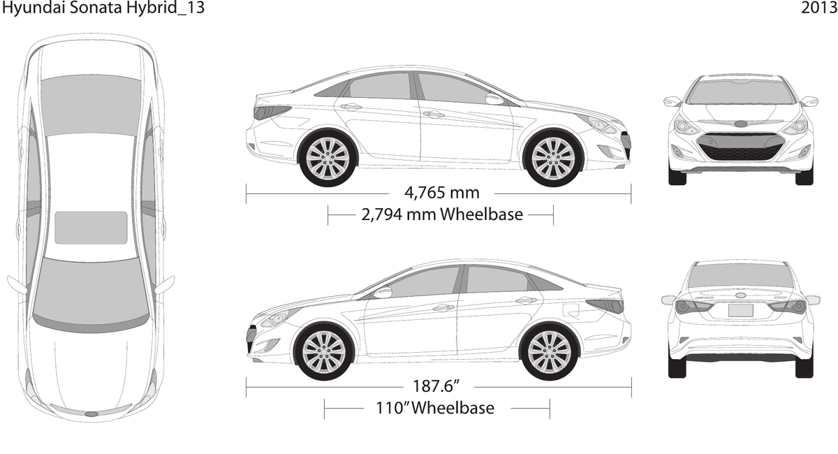 2013 Hyundai Sonata Hybrid vector wrap template, Design-Ready PDF - GravBase
