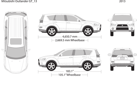 2013 Mitsubishi Outlander GT vector wrap template, Design-Ready PDF - GravBase