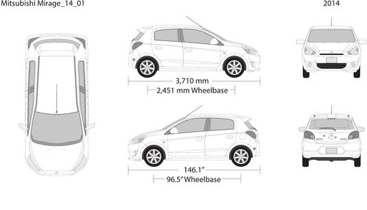 2014 Mitsubishi Mirage Vector Wrap Template - GravBase