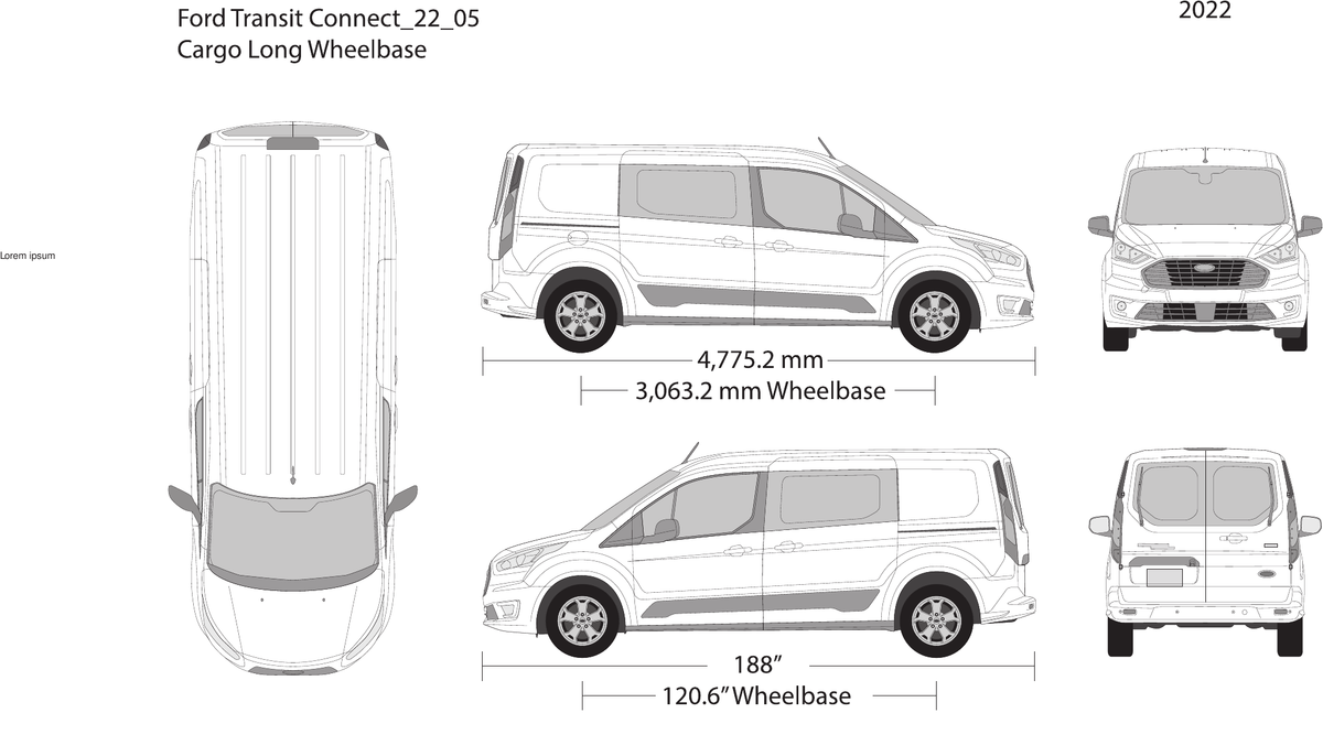 2022 Ford Transit Connect vector wrap template V05, Design-Ready PDF - GravBase