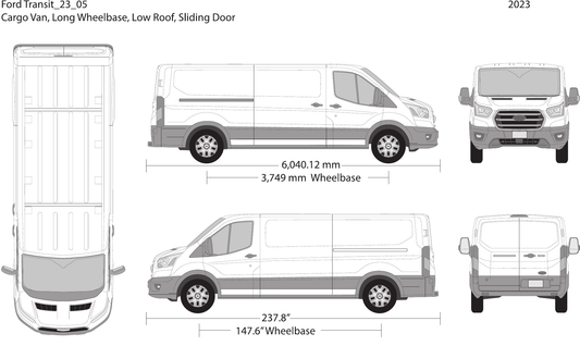 2023 Ford Transit Sliding Doors Vector Wrap Template - GravBase