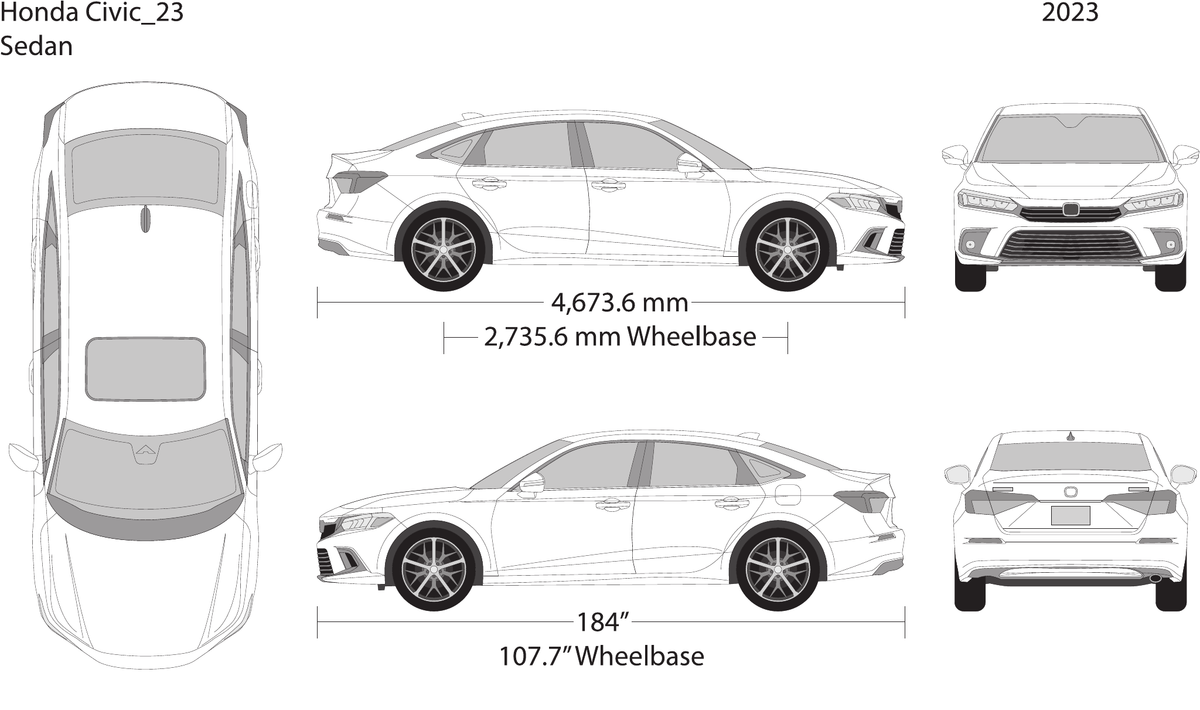 2023 Honda Civic Sedan vector wrap template, Design-Ready PDF - GravBase