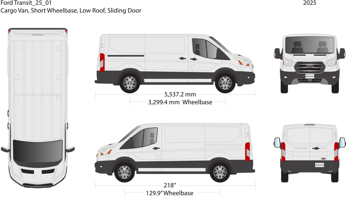 2025 Ford Transit Sliding Doors vector wrap template V01, Premium Full Color - GravBase