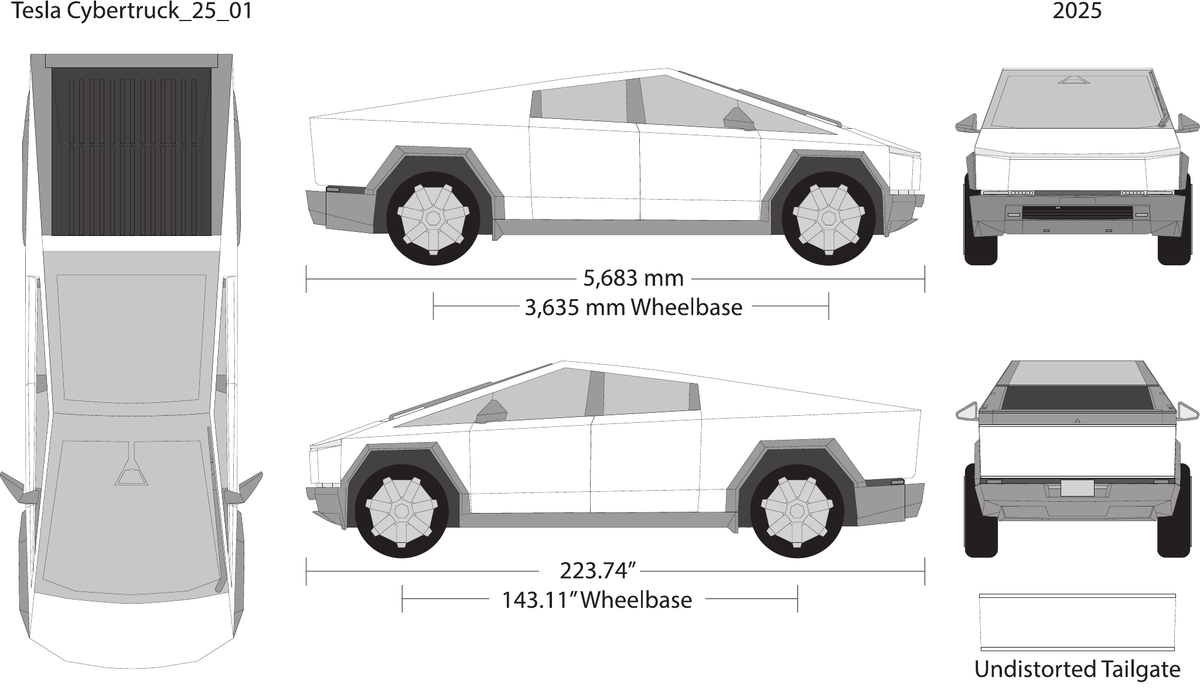 2025 Tesla Cybertruck vector wrap template, Design-Ready PDF - GravBase