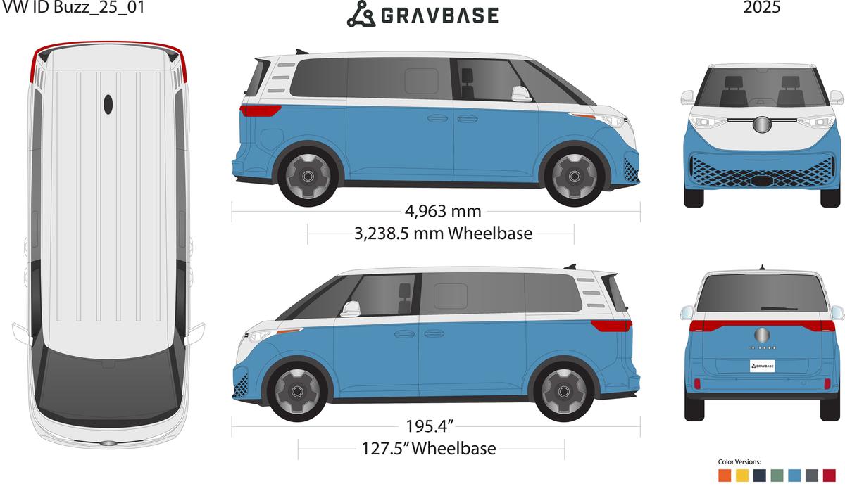 2025 Volkswagen ID Buzz vector wrap template, Premium Full Color - GravBase