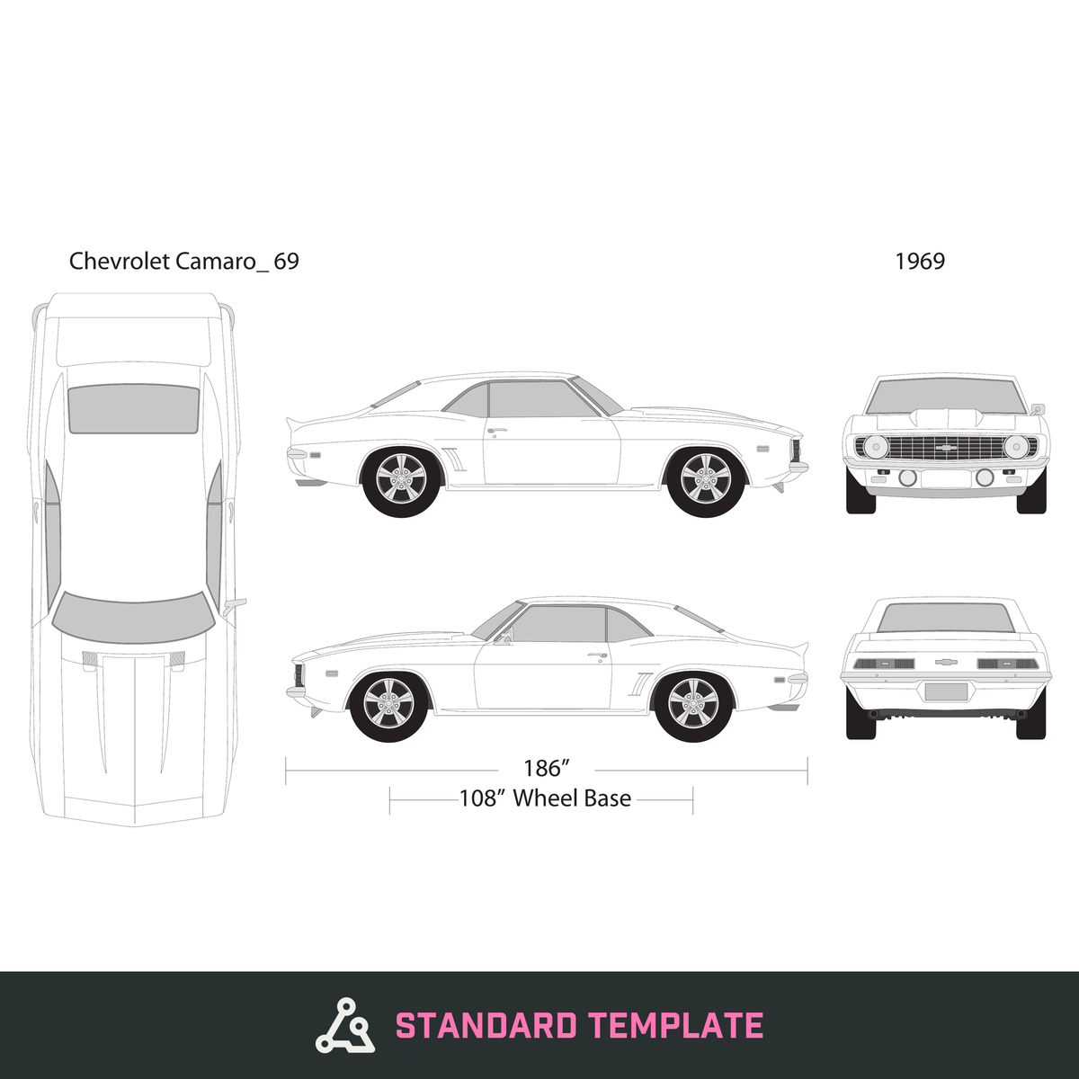 1969 Chevy Camaro vector wrap template, Design-Ready PDF - GravBase