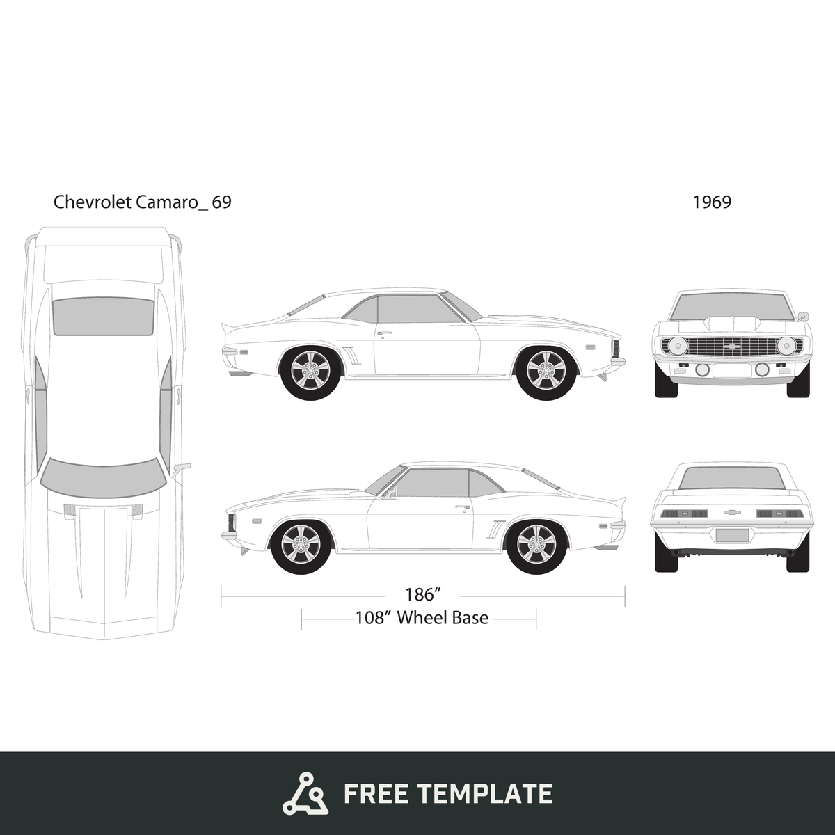 1969 Chevy Camaro free vector vehicle wrap template - GravBase