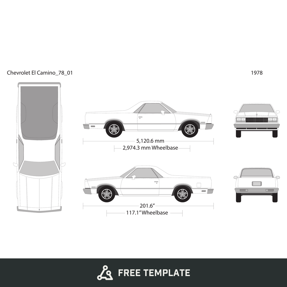 1978 Chevy El Camino free vector vehicle wrap template - GravBase