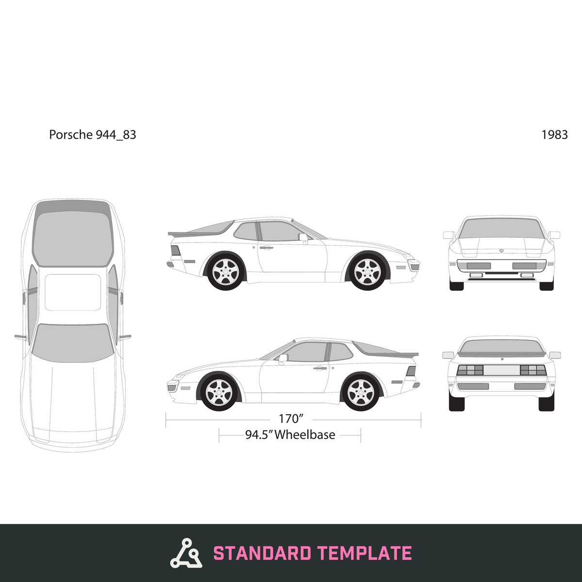 1983 Porsche 944 vector wrap template, Design-Ready PDF - GravBase