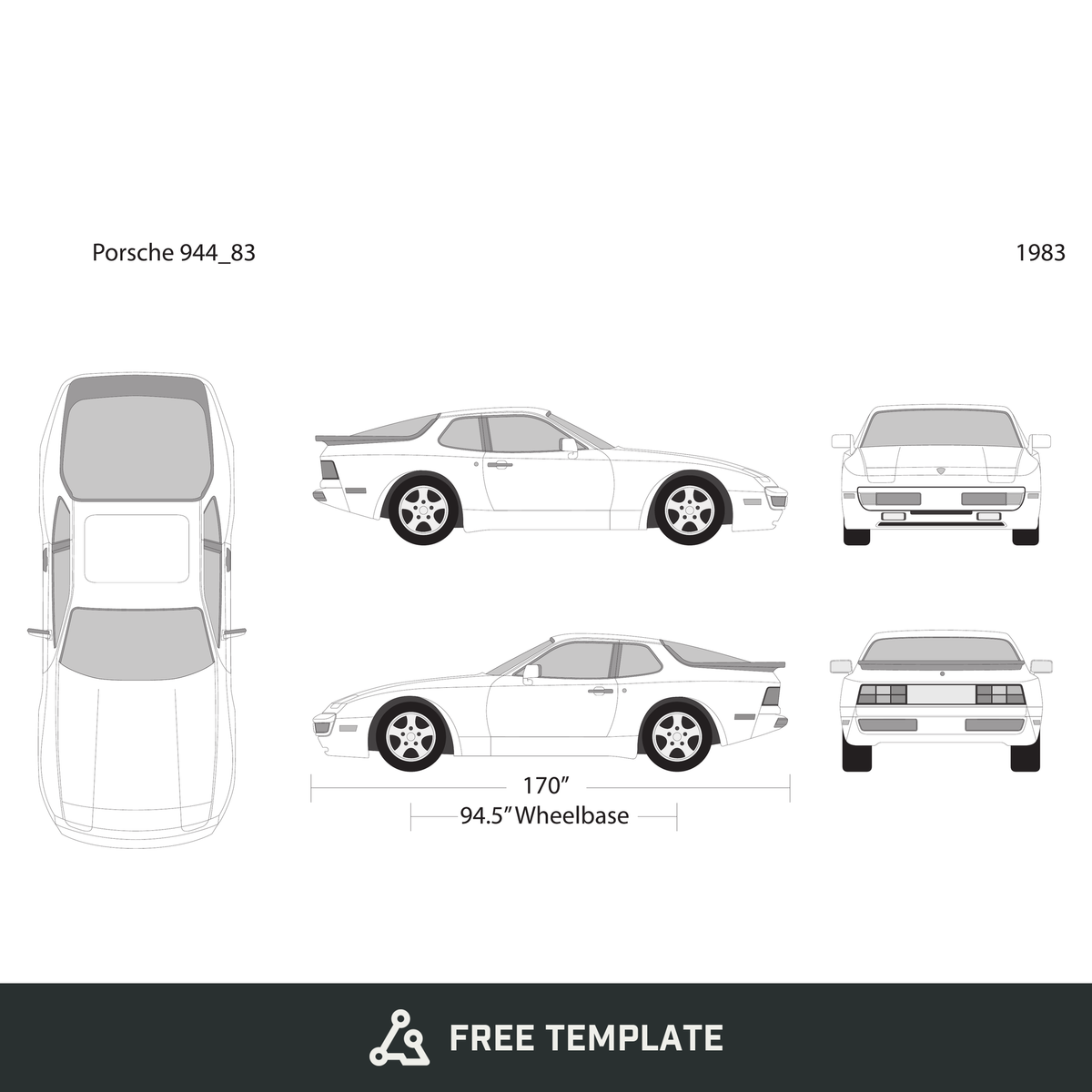 1983 Porsche 944 free vector vehicle wrap template - GravBase