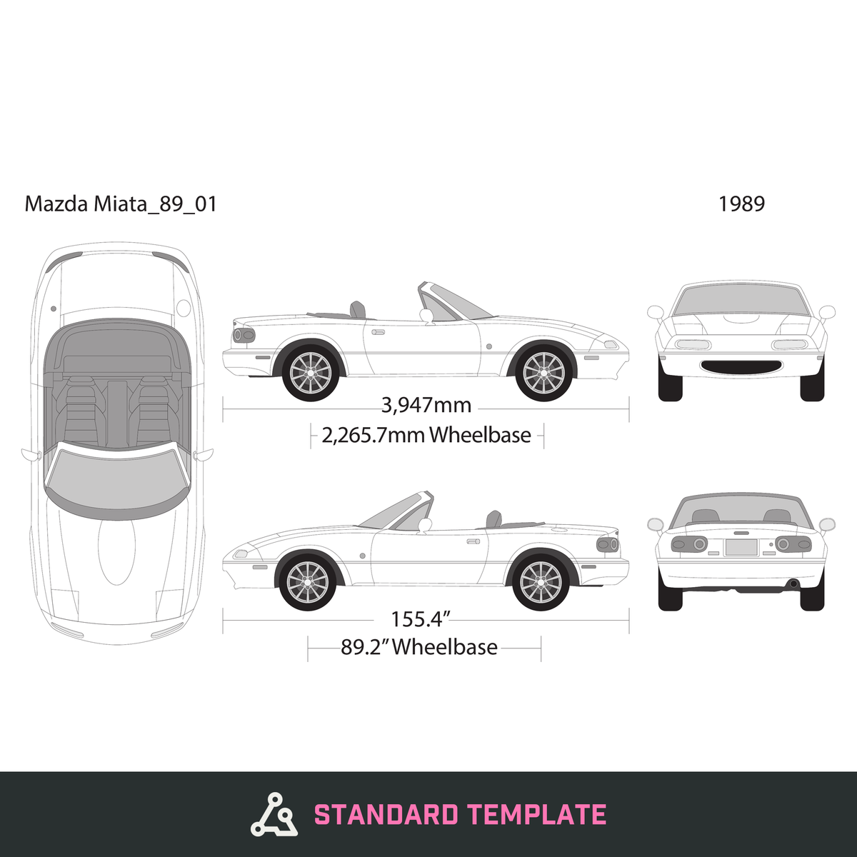 1989 Mazda Miata vector wrap template, Design-Ready PDF - GravBase