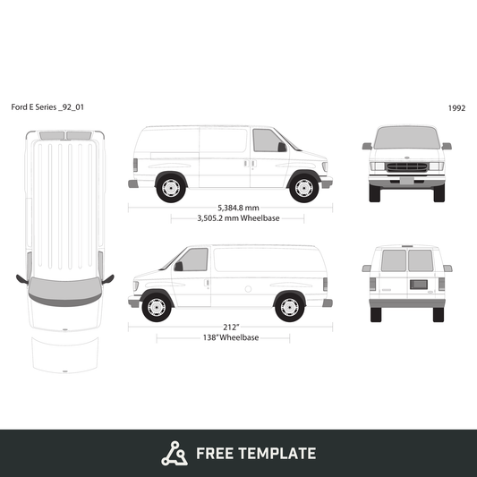 1992 Ford E Series free vector vehicle wrap template - GravBase