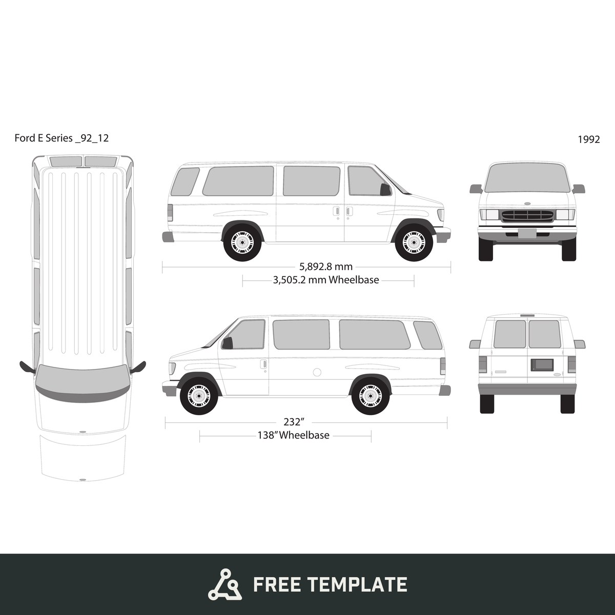 1992 Ford E Series free vector vehicle wrap template - GravBase