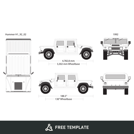 1992 Hummer H1 free vector vehicle wrap template - GravBase