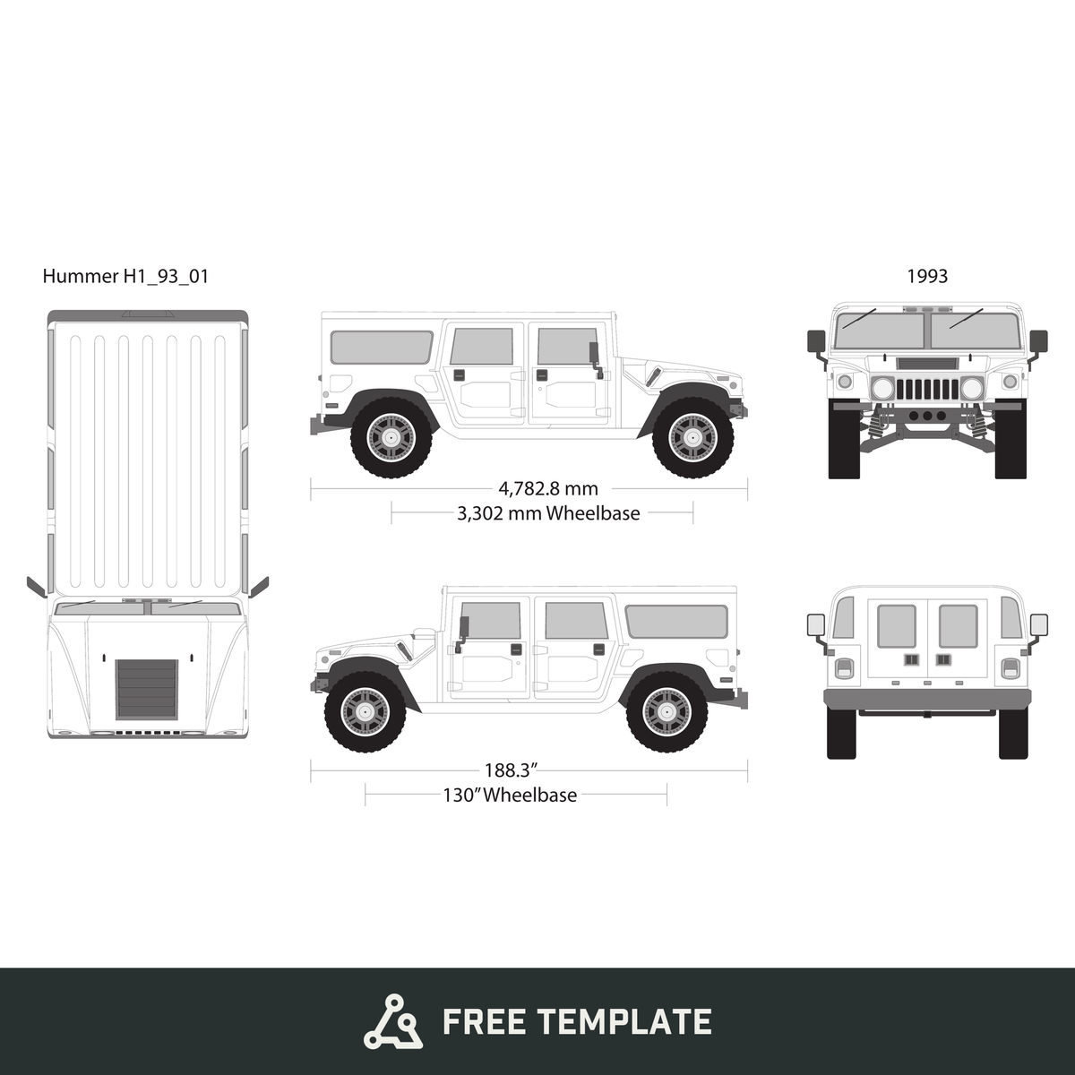 1993 Hummer H1 free vector vehicle wrap template - GravBase