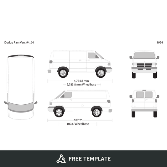 1994 Dodge Ram Van free vector vehicle wrap template - GravBase