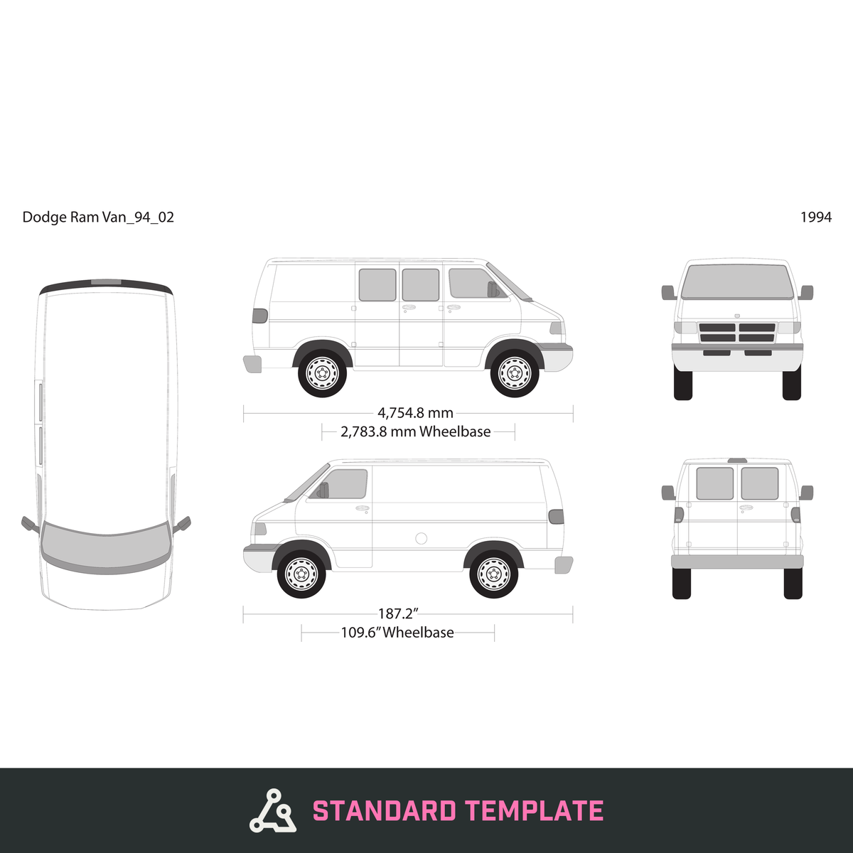 1994 Dodge Ram Van vector wrap template V02, Design-Ready PDF - GravBase