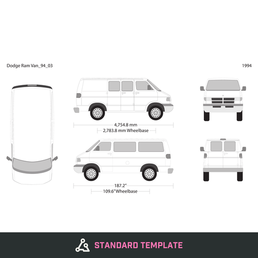 1994 Dodge Ram Van vector wrap template V03, Design-Ready PDF - GravBase
