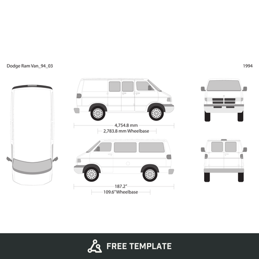 1994 Dodge Ram Van free vector vehicle wrap template - GravBase